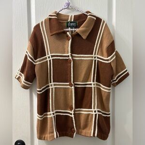 FunSport Brown & Tan Plaid Knit Button-Up Sweater